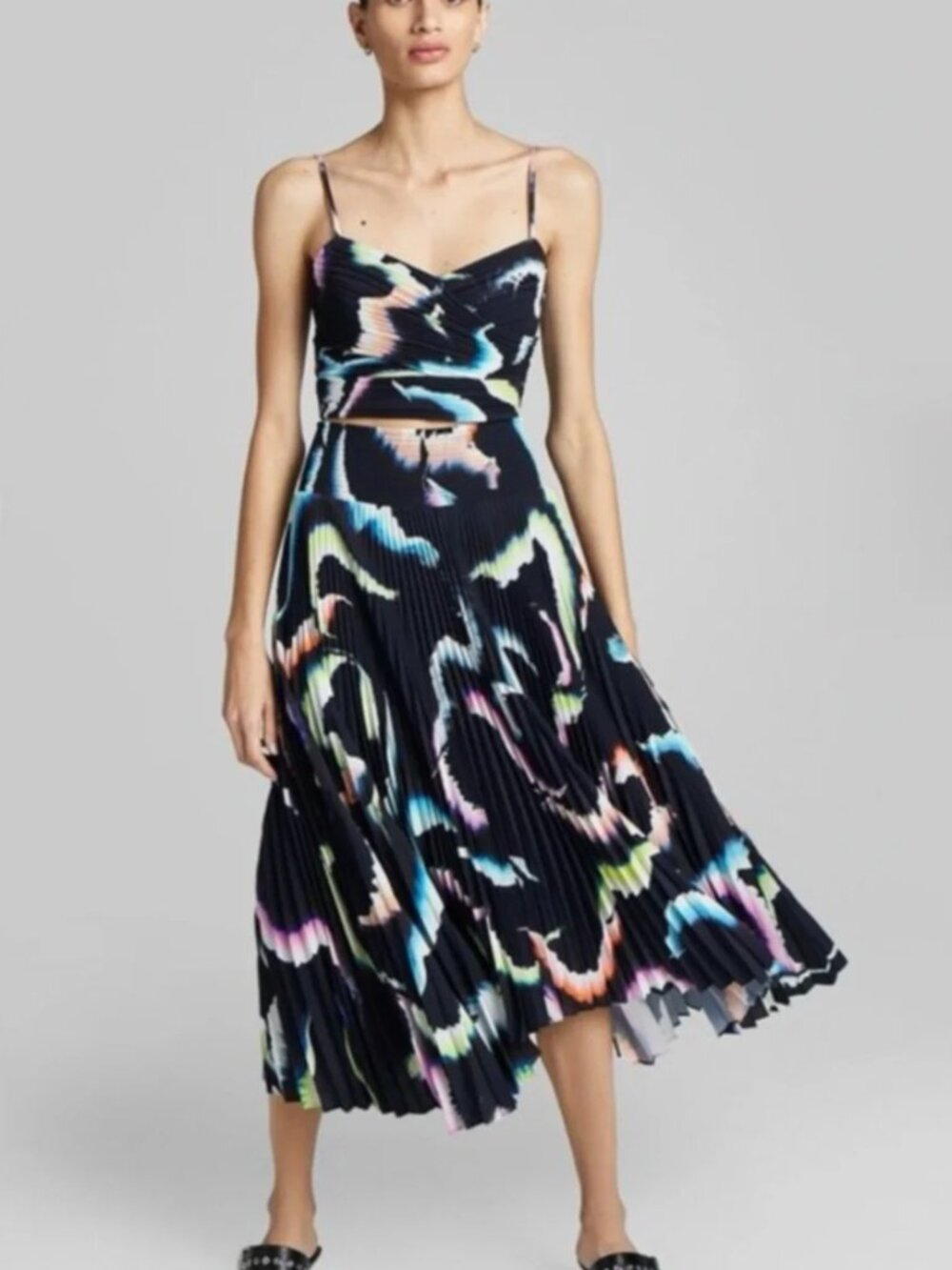 NWT A.L.C. Sonali Pleated Skirt Sula Crop Top Set Abstract Tie Dye 2/4 S Rave